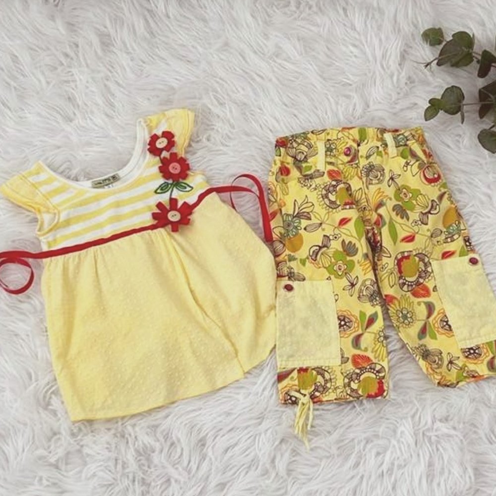 Little Mass Floral Capri Pants Flutter Top Set Embellished Size 4